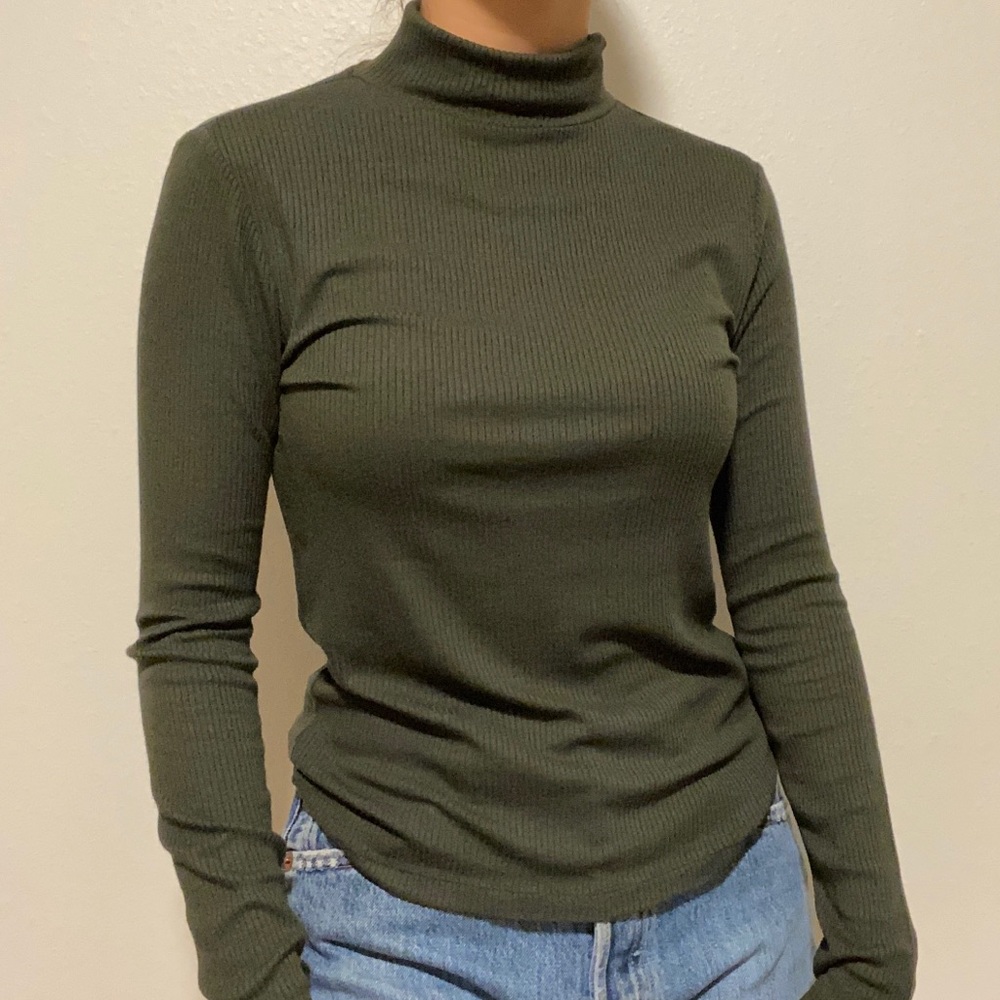dark green ribbed turtleneck